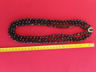 Collar 3filas perla piedra azabache negro facetado