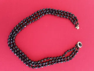 Collar 3filas perla piedra azabache negro facetado