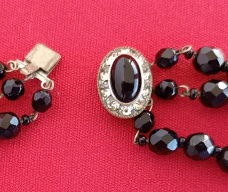 Collar 3filas perla piedra azabache negro facetado