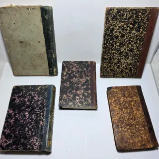 Lotto di 5 libri dell'800 dorsi in pelle da mostra