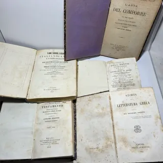 Lotto di 5 libri dell'800 dorsi in pelle da mostra