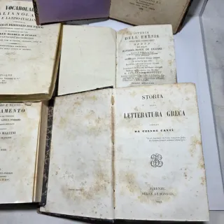 Lotto di 5 libri dell'800 dorsi in pelle da mostra