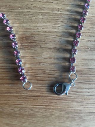 Collar largo bisutería ópera plateado y rosa