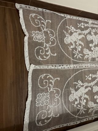 Coppia Tende a Filet Fatte a Mano Vintage