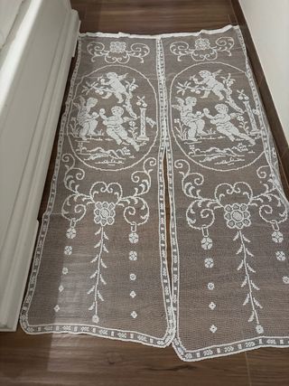 Coppia Tende a Filet Fatte a Mano Vintage