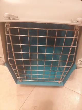 Transportín perro mediano gris y azul