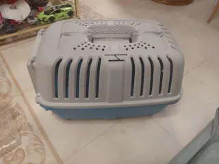 Transportín perro mediano gris y azul