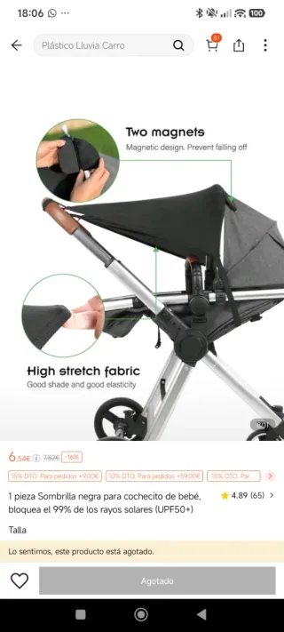 Sombrilla negra para cochecito bebé