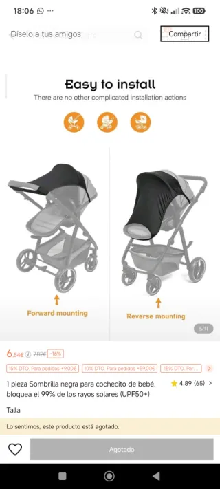 Sombrilla negra para cochecito bebé