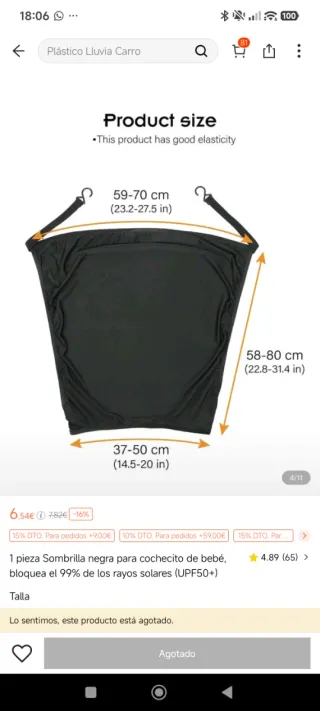 Sombrilla negra para cochecito bebé