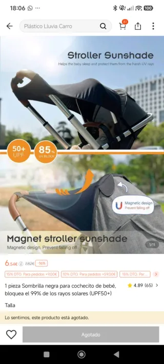 Sombrilla negra para cochecito bebé