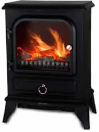 Estufa efecto chimenea negra