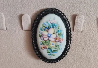 Broche Vintage Ovalado Floral Pintado