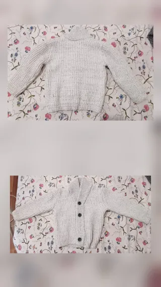 Abrigo infantil tejido gris y blanco 18 meses