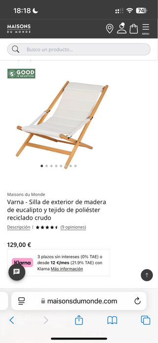 Tumbona de madera y tela beige