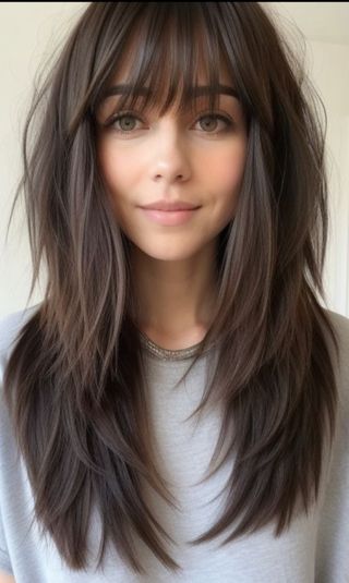 Preciosa peluca castaña sin raya escalada