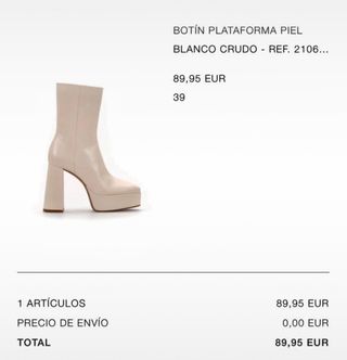 Botas de Piel con Plataforma -Blanco Crudo- ZARA