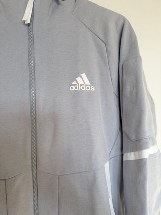 Felpa Tecnica Adidas con Cappuccio Grigio Azzurro