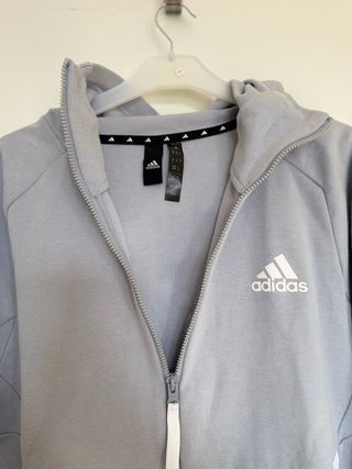 Felpa Tecnica Adidas con Cappuccio Grigio Azzurro