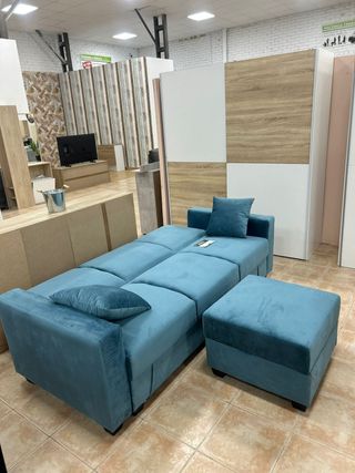 Sofá Cama 210 cm con Arcón y Puff Nuevo