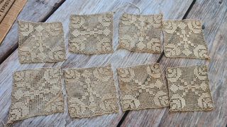 8 inserti antichi in lino filet fatti a mano