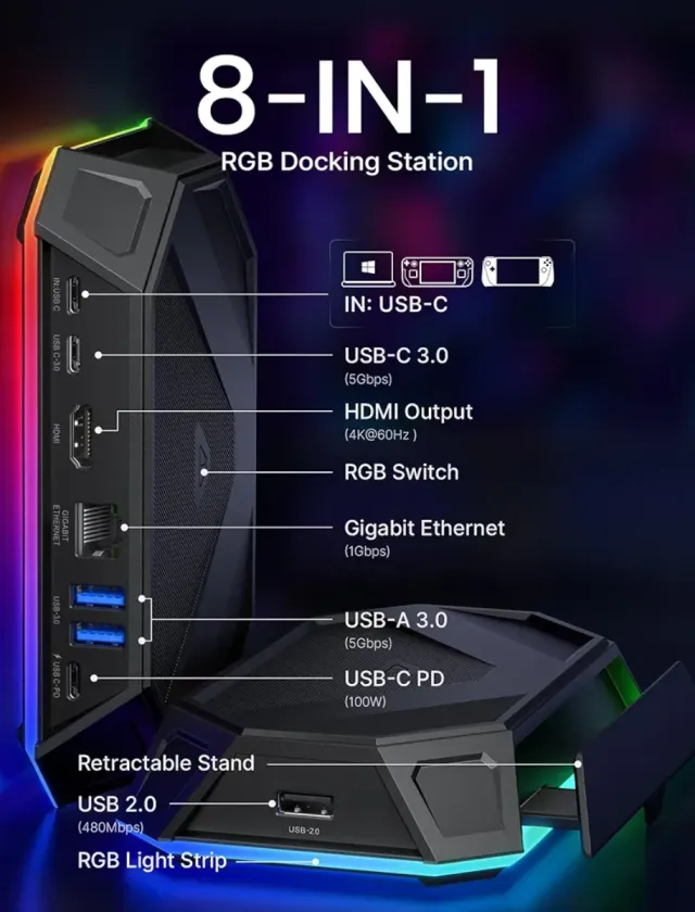 Stazione di ricarica RGB JSAUX per Steam Deck HB0801