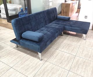 Sofá Cama Chaise Longue Azul Terciopelo