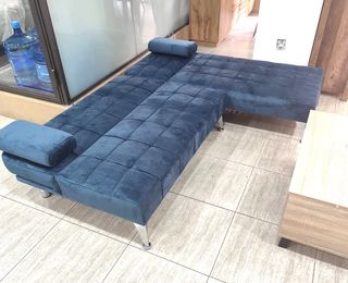 Sofá Cama Chaise Longue Azul Terciopelo