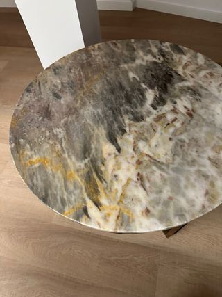 Mesa auxiliar madera y mármol veteado años 60