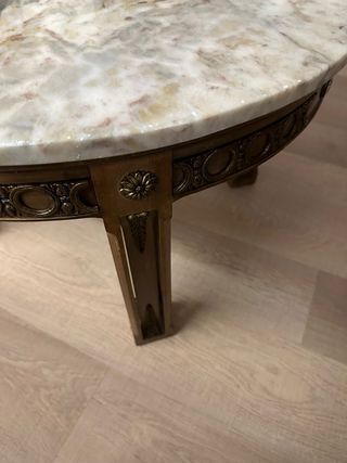 Mesa auxiliar madera y mármol veteado años 60