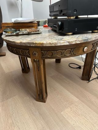 Mesa auxiliar madera y mármol veteado años 60