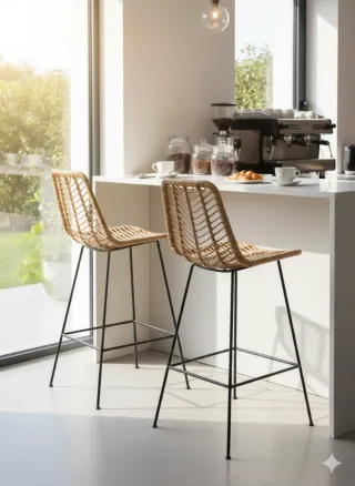 2 Sillas Altas Forja y Mimbre