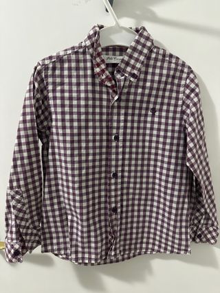 Camisa cuadros morada y blanca talla 4 años