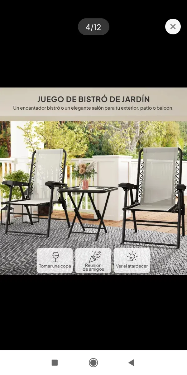 Conjunto 3 piezas Bistro Jardín Terraza- plegable