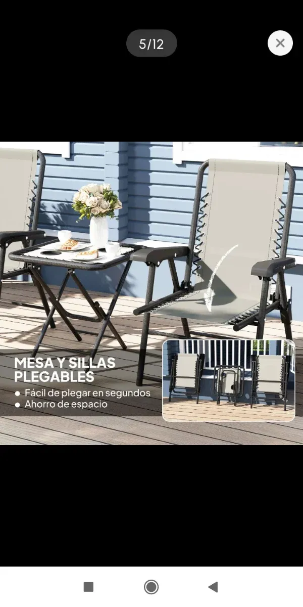 Conjunto 3 piezas Bistro Jardín Terraza- plegable