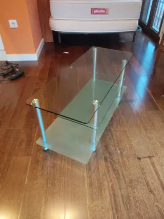 Mesa de centro cristal y metal