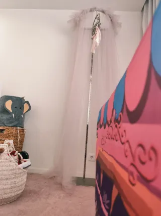 Dossel Tule Bege e Rosa em aço inoxidável