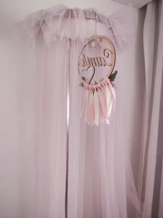 Dossel Tule Bege e Rosa em aço inoxidável