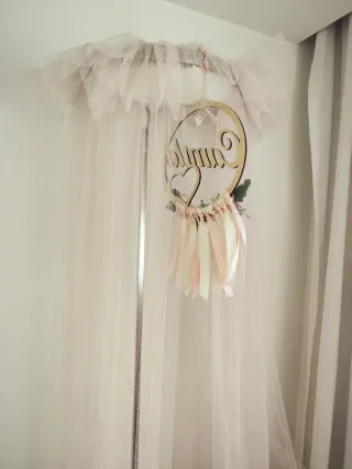 Dossel Tule Bege e Rosa em aço inoxidável