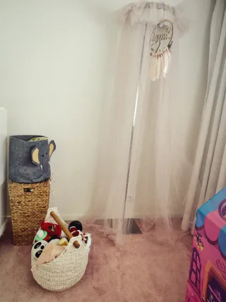 Dossel Tule Bege e Rosa em aço inoxidável