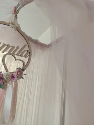 Dossel Tule Bege e Rosa em aço inoxidável