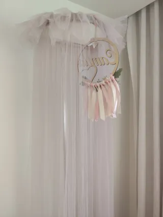 Dossel Tule Bege e Rosa em aço inoxidável