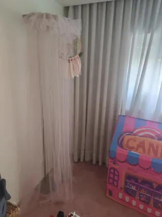 Dossel Tule Bege e Rosa em aço inoxidável