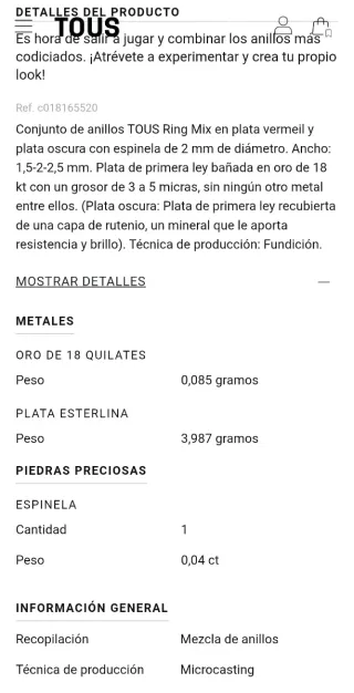 Pack Anillos Tous Oro y Plata