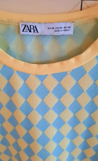 Jersey Zara Diamantes Azul y Amarillo Talla S