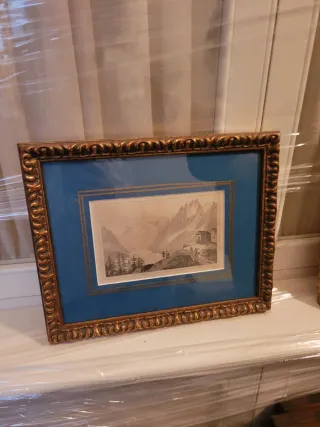 2 Láminas Dibujo Pluma Marco Dorado