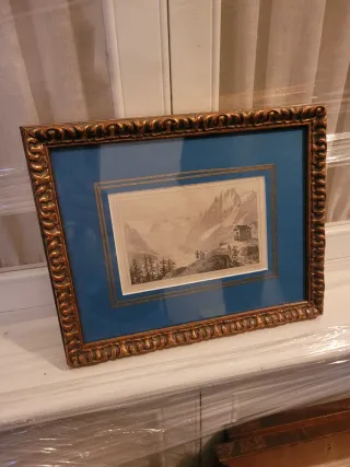 2 Láminas Dibujo Pluma Marco Dorado