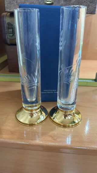 Candelabros cristal y metal dorado