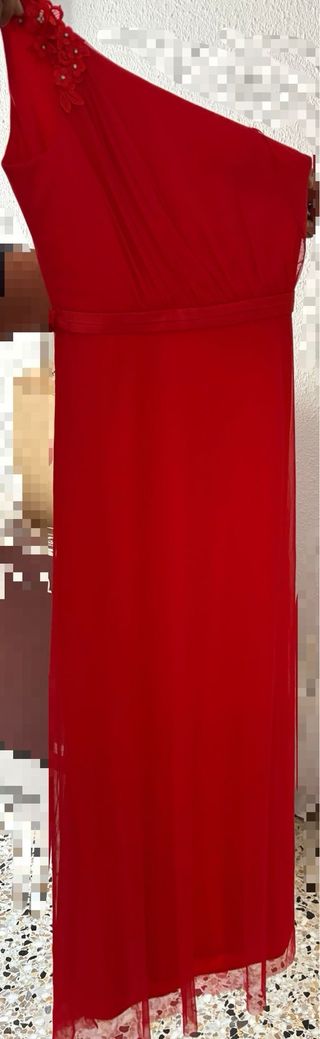 Vestido largo rojo una manga con flores