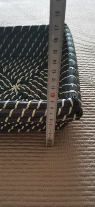 Cesto mimbre cuadrado azul y blanco